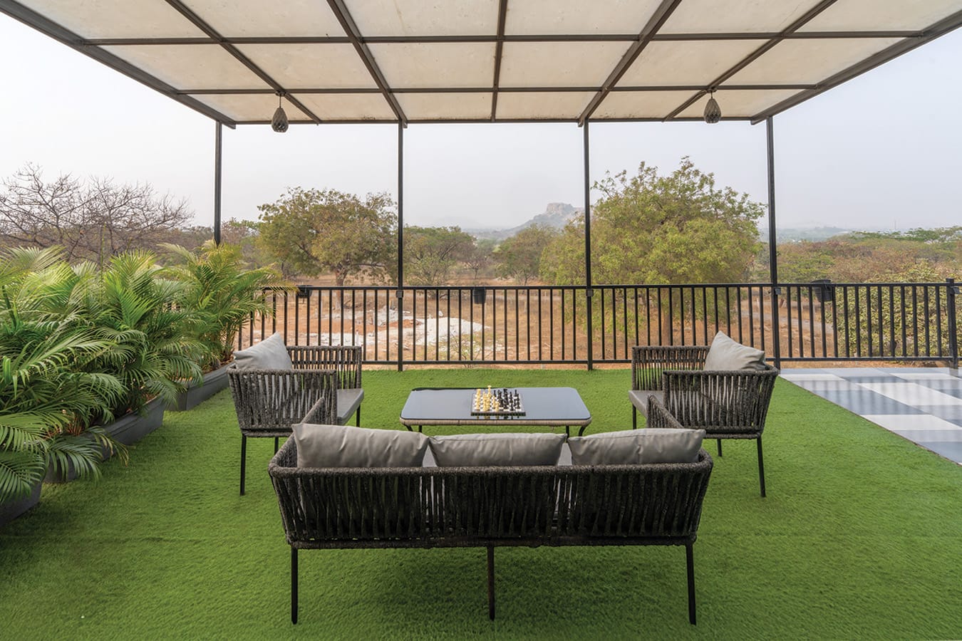 Porch, a Fargo Collective container stay on the rocks near Hyderabad