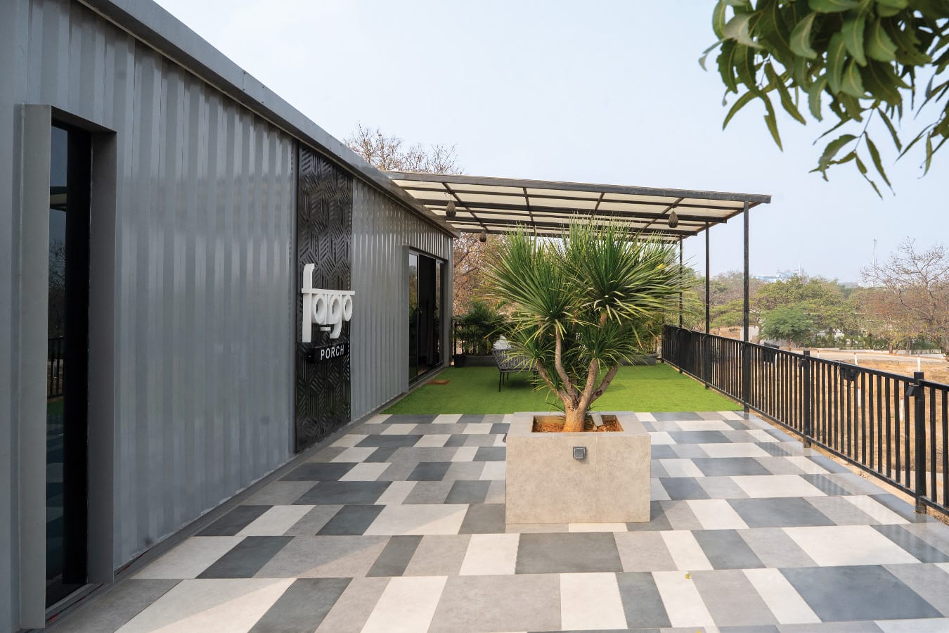 Porch, a Fargo Collective container stay on the rocks near Hyderabad
