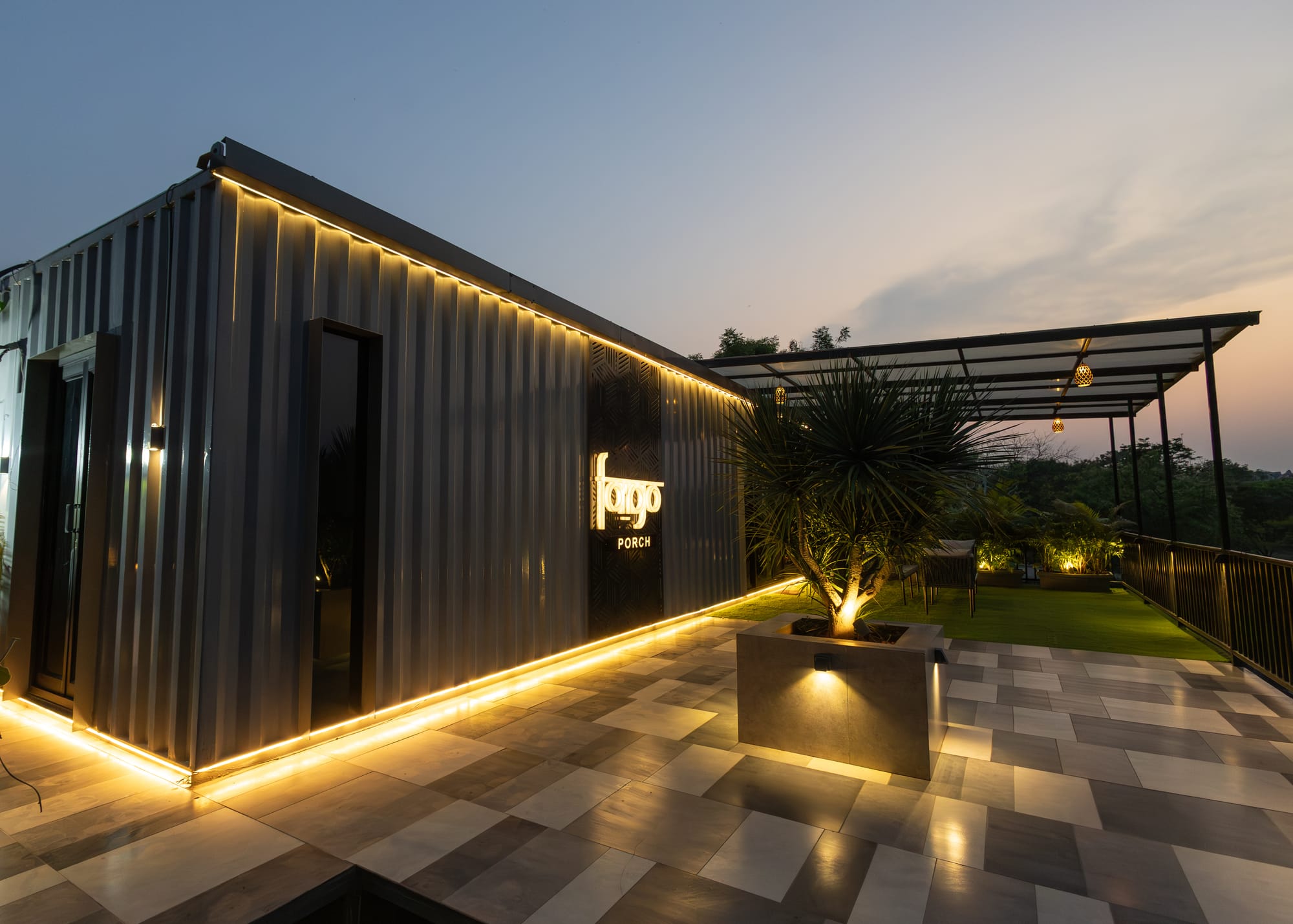 Porch, a Fargo Collective container stay on the rocks near Hyderabad