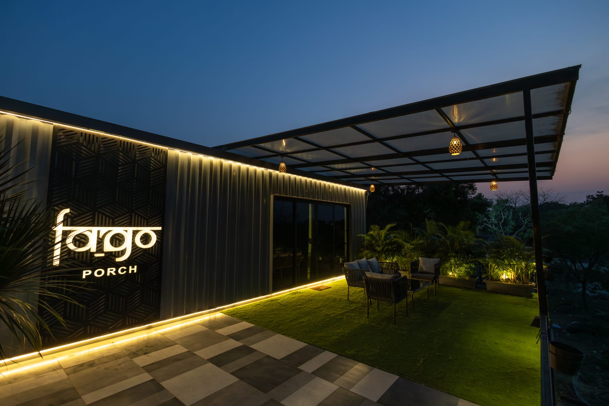 Porch, a Fargo Collective container stay on the rocks near Hyderabad