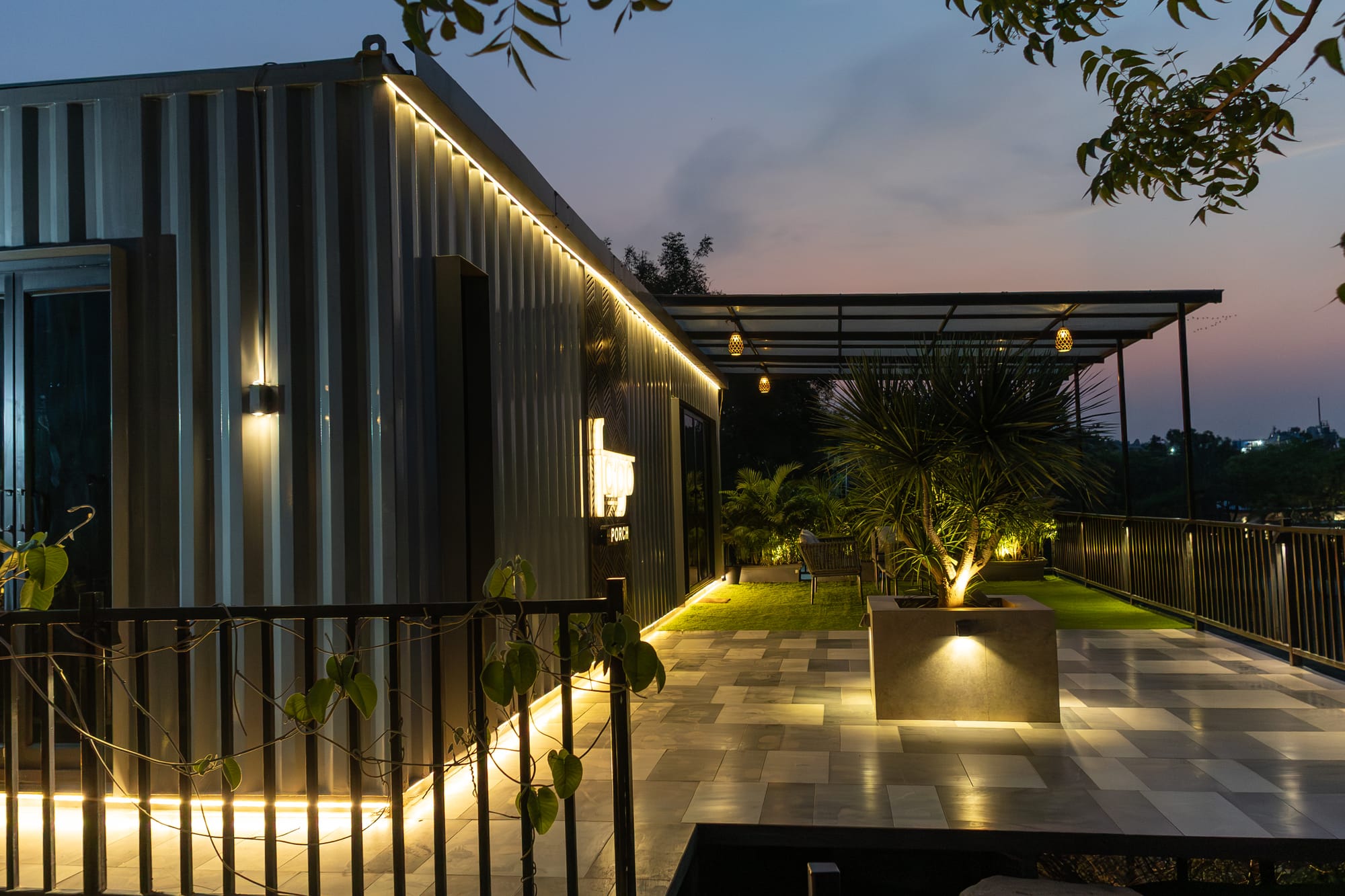 Porch, a Fargo Collective container stay on the rocks near Hyderabad